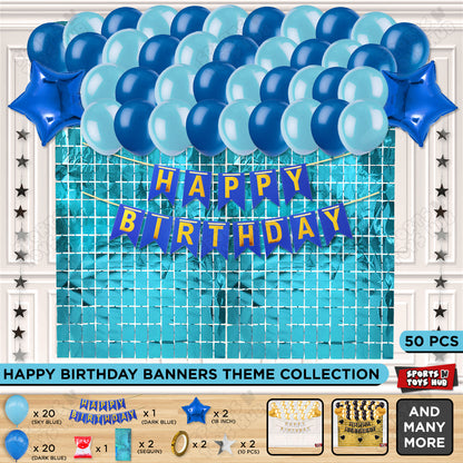 Happy Birthday Card Banner Theme - Dark Blue & Sky Blue