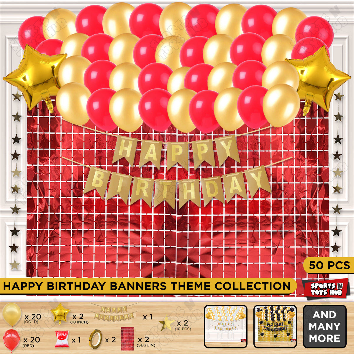 Happy Birthday Card Banner Theme - Gold & Red