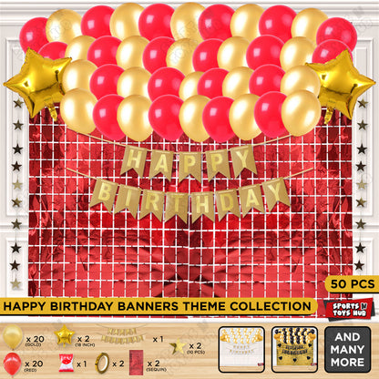 Happy Birthday Card Banner Theme - Gold & Red
