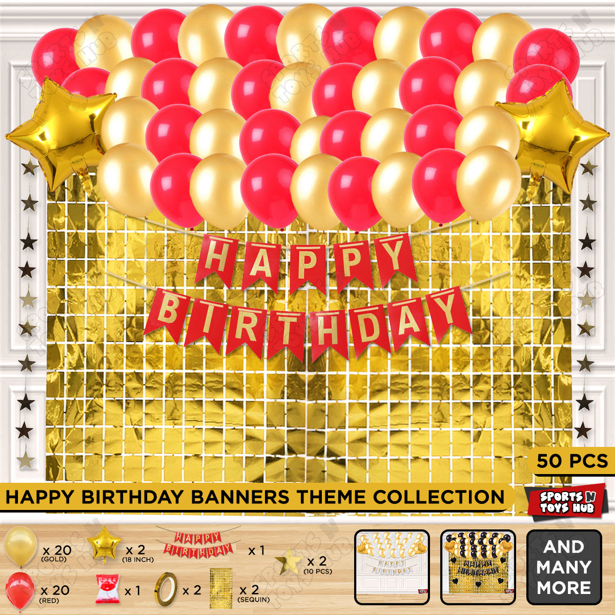 Happy Birthday Card Banner Theme - Red & Gold