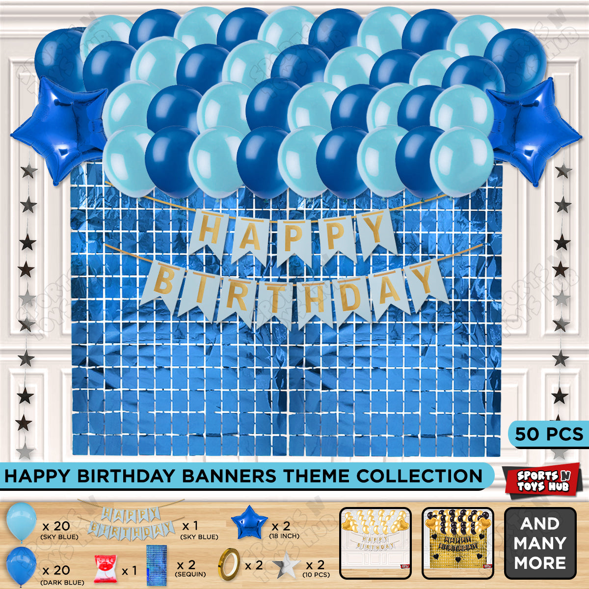 Happy Birthday Card Banner Theme - Sky Blue & Dark Blue