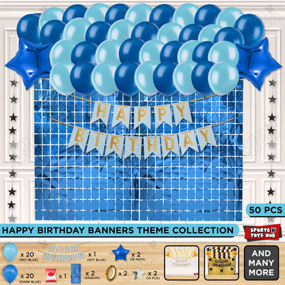 Happy Birthday Card Banner Theme - Sky Blue & Dark Blue