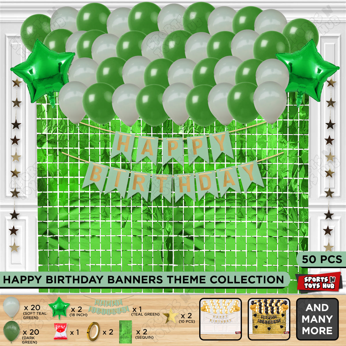 Happy Birthday Card Banner Theme - Green & Soft Teal Green