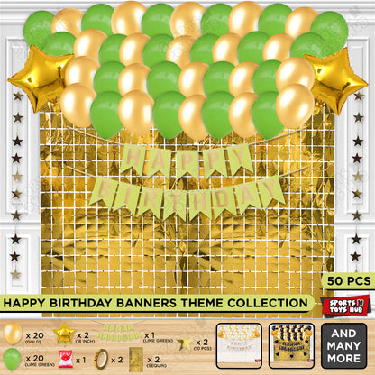 Happy Birthday Card Banner Theme -  Lime Green & Gold