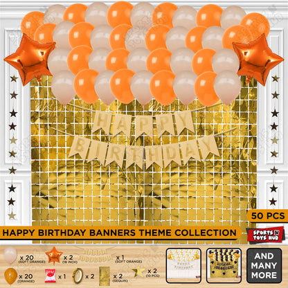 Happy Birthday Card Banner Theme -  Soft Orange & Orange