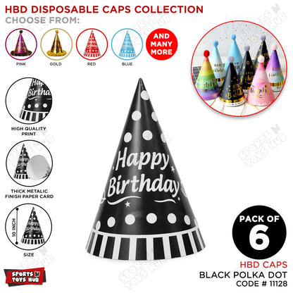 6 Pcs Happy Birthday Polka Dot Printed Caps Collection