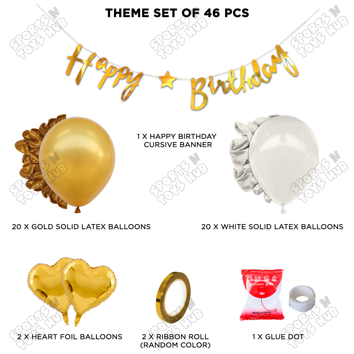 Happy Birthday Cursive Banner Theme - White & Gold
