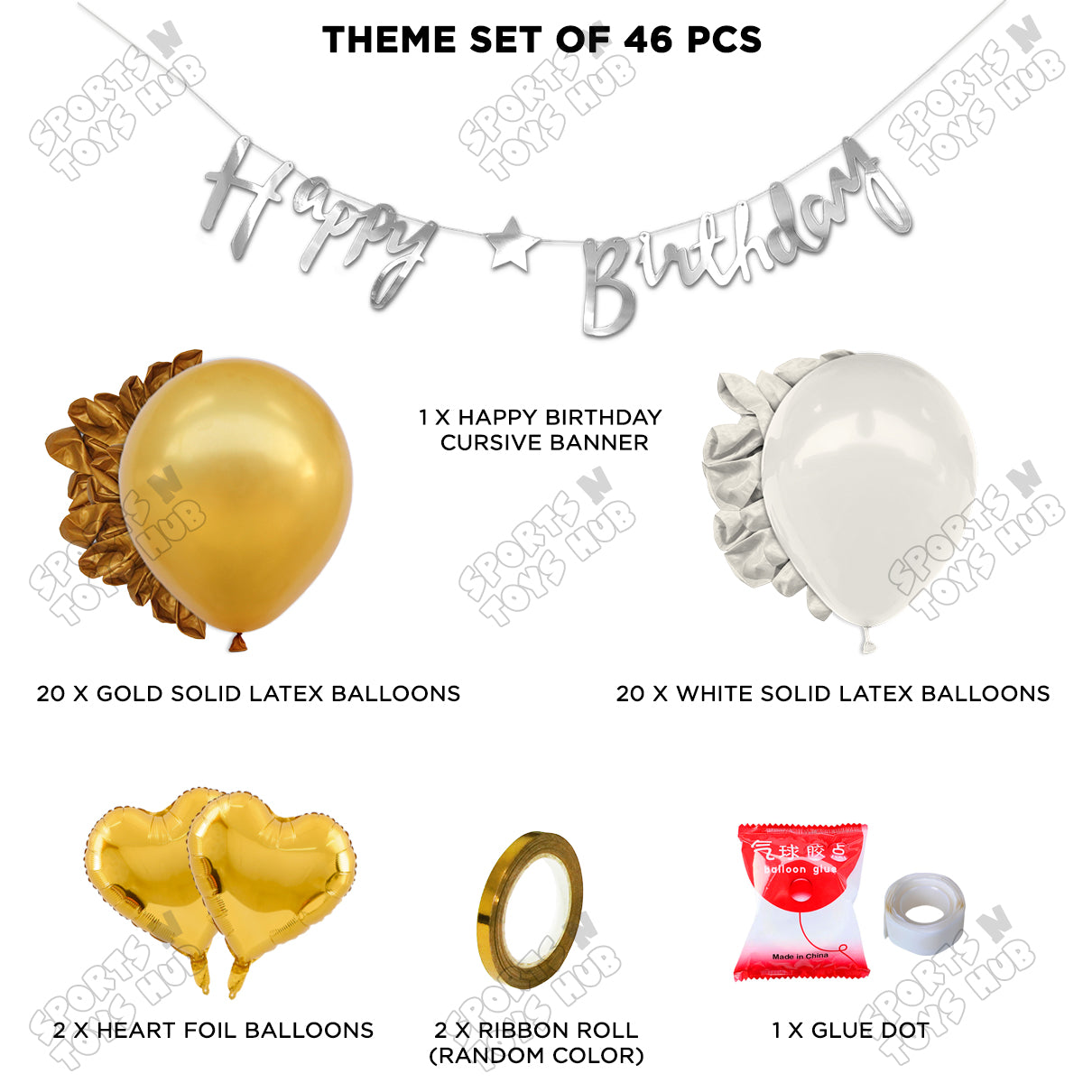 Happy Birthday Cursive Banner Theme - White & Gold