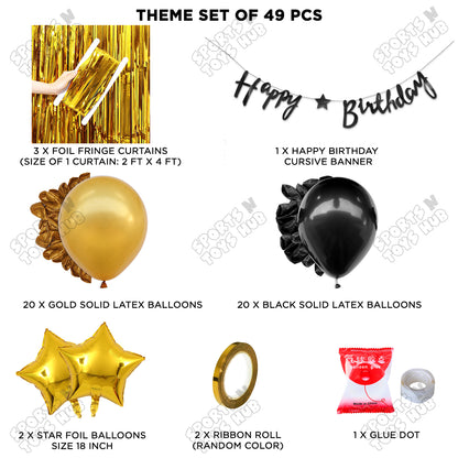 Happy Birthday Cursive Banner Theme - Gold & Black