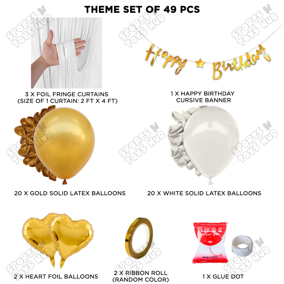 Happy Birthday Cursive Banner Theme - White & Gold
