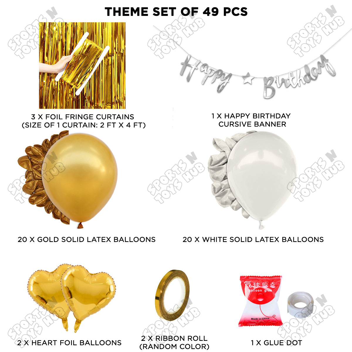 Happy Birthday Cursive Banner Theme - White & Gold
