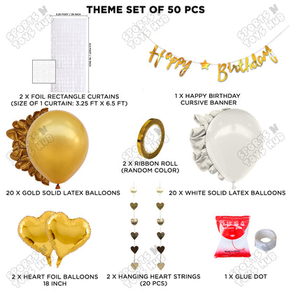 Happy Birthday Cursive Banner Theme - White & Gold