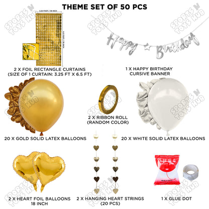 Happy Birthday Cursive Banner Theme - White & Gold