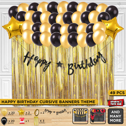 Happy Birthday Cursive Banner Theme - Gold & Black