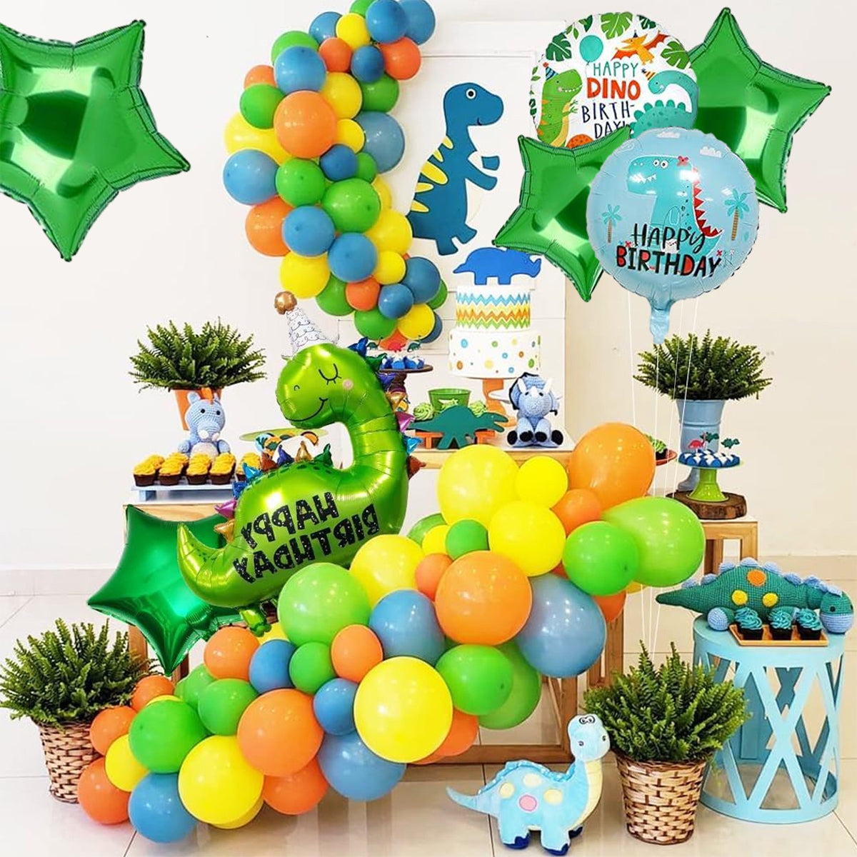 Dino Printed Happy Birthday Foil Balloon