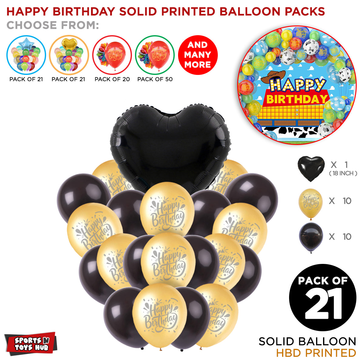 Printed Happy Birthday Solid Balloon Pack With Heart