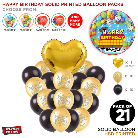 Printed Happy Birthday Solid Balloon Pack With Heart