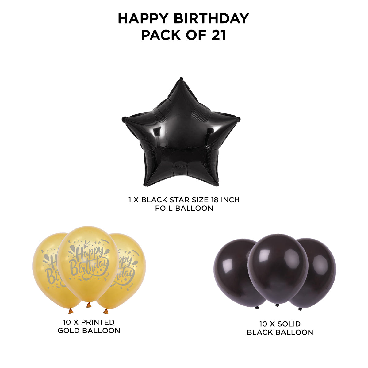 Printed Happy Birthday Solid Balloon Pack With Star