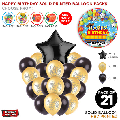 Printed Happy Birthday Solid Balloon Pack With Star