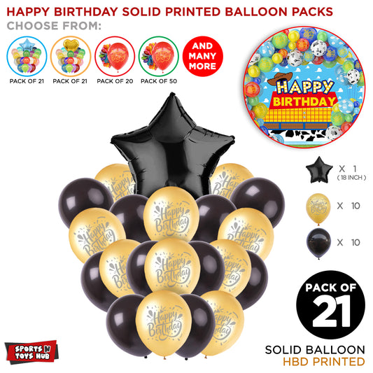 Printed Happy Birthday Solid Balloon Pack With Star
