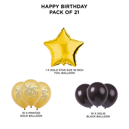 Printed Happy Birthday Solid Balloon Pack With Star