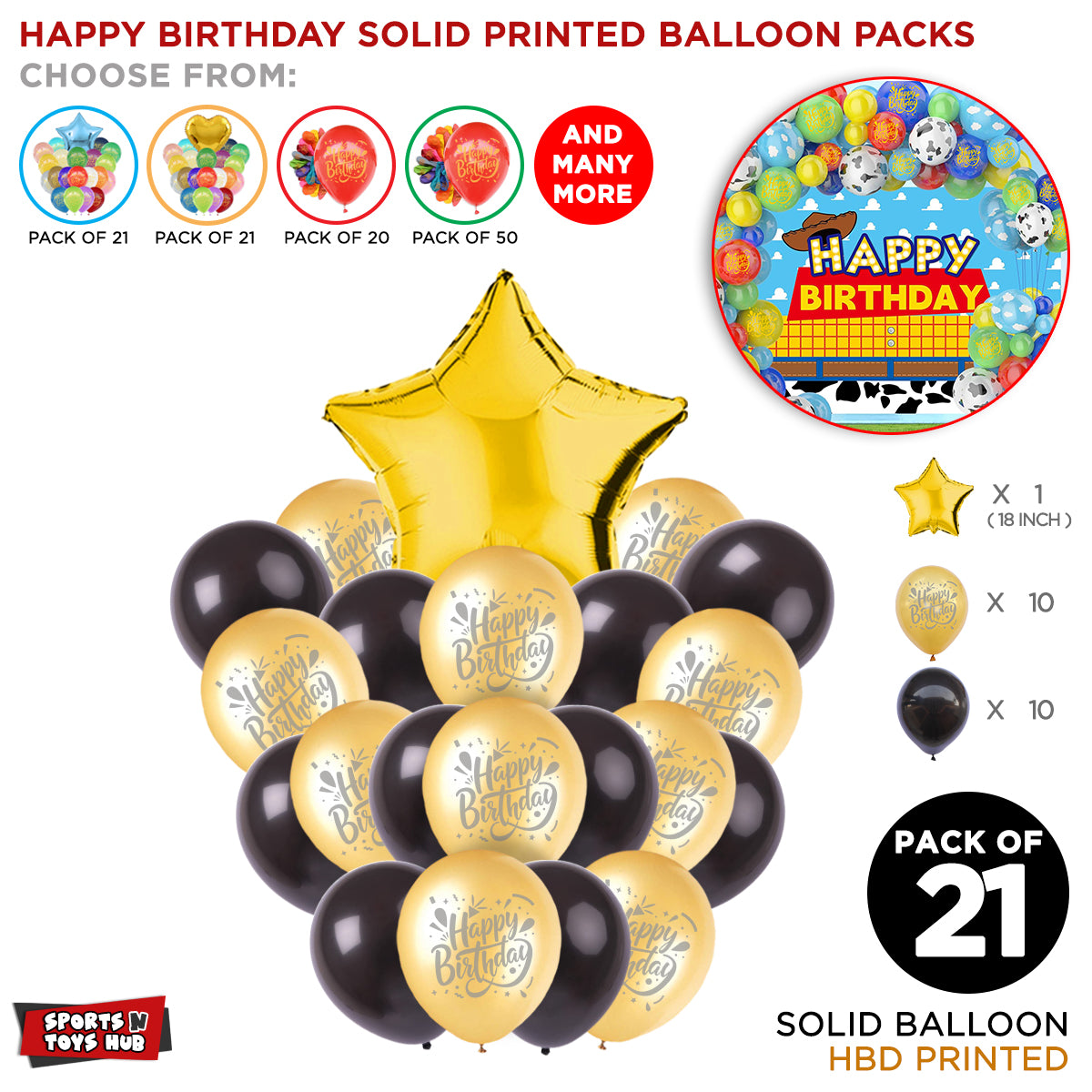 Printed Happy Birthday Solid Balloon Pack With Star