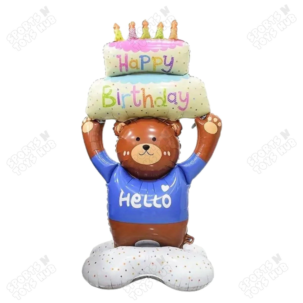 4D Happy Birthday With Hello Teddy Bear Foil Balloon Stand - 112x63 CM