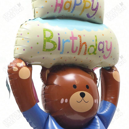 4D Happy Birthday With Hello Teddy Bear Foil Balloon Stand - 112x63 CM
