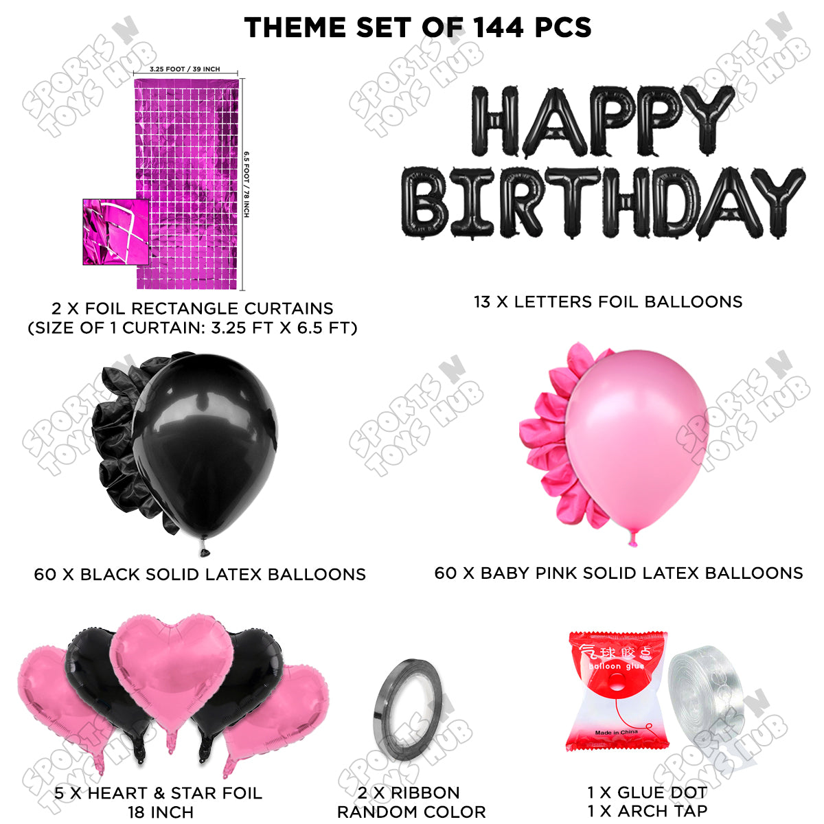 Happy Birthday Foil Letter Theme - Black & Baby Pink