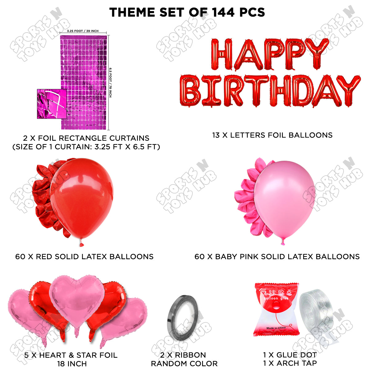 Happy Birthday Foil Letter Theme - Red & Dark Pink