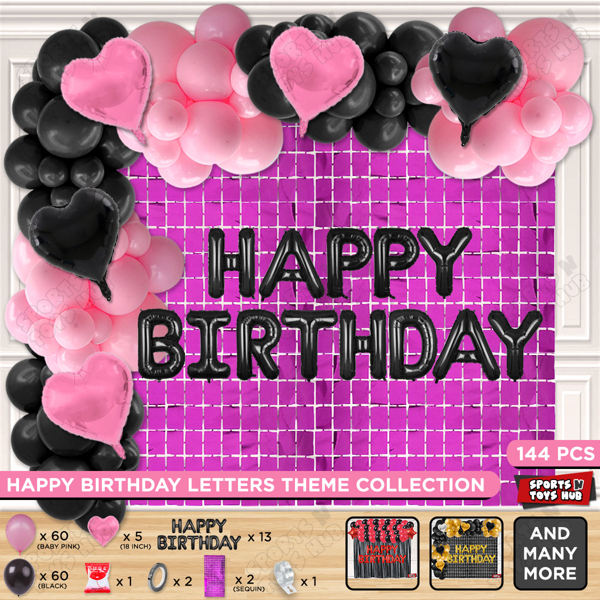Happy Birthday Foil Letter Theme - Black & Baby Pink