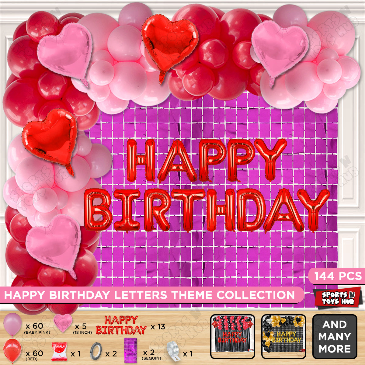 Happy Birthday Foil Letter Theme - Red & Dark Pink