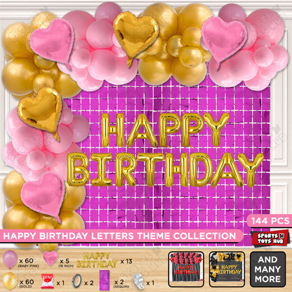 Happy Birthday Foil Letter Theme - Gold & Baby Pink