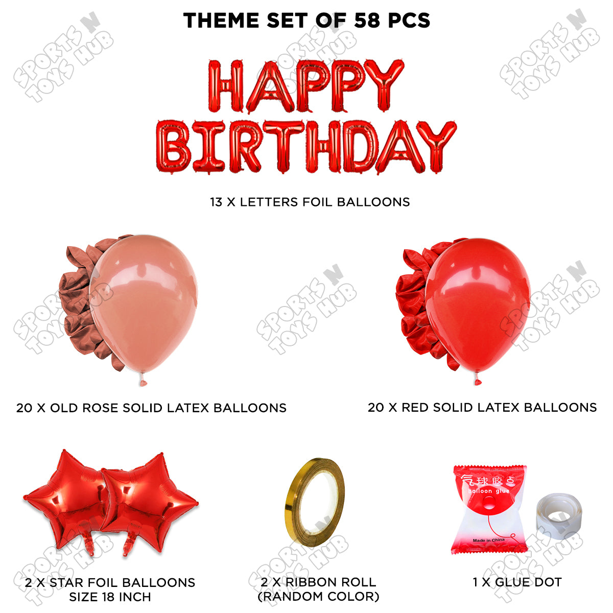 Happy Birthday Foil Letter Theme - Red & Old Rose