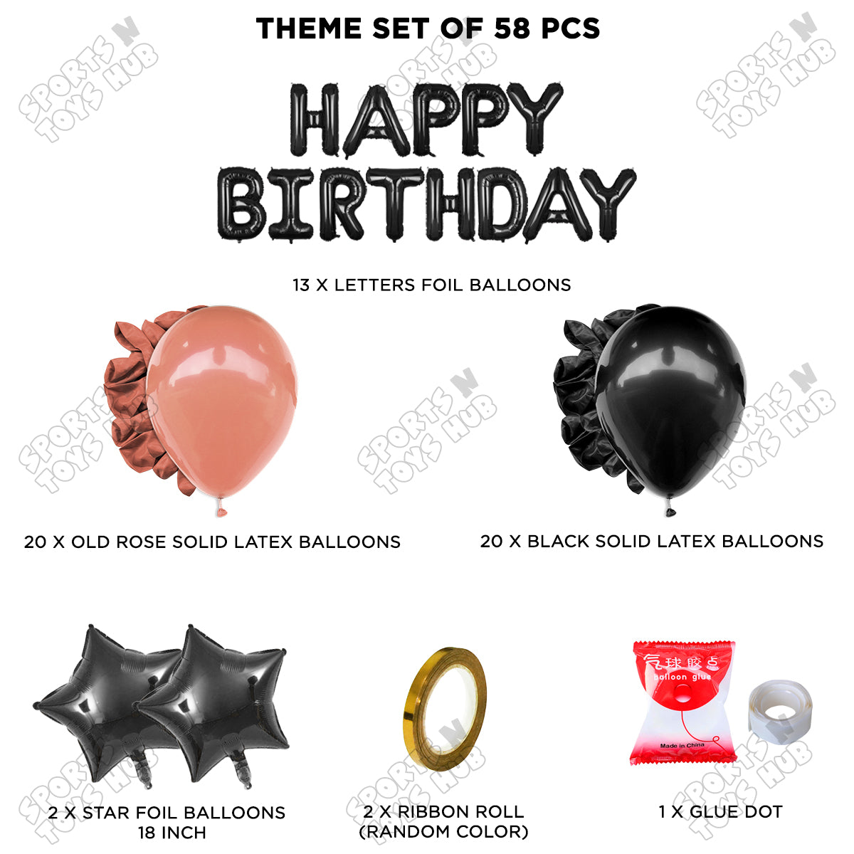 Happy Birthday Foil Letter Theme - Black & Rose Gold