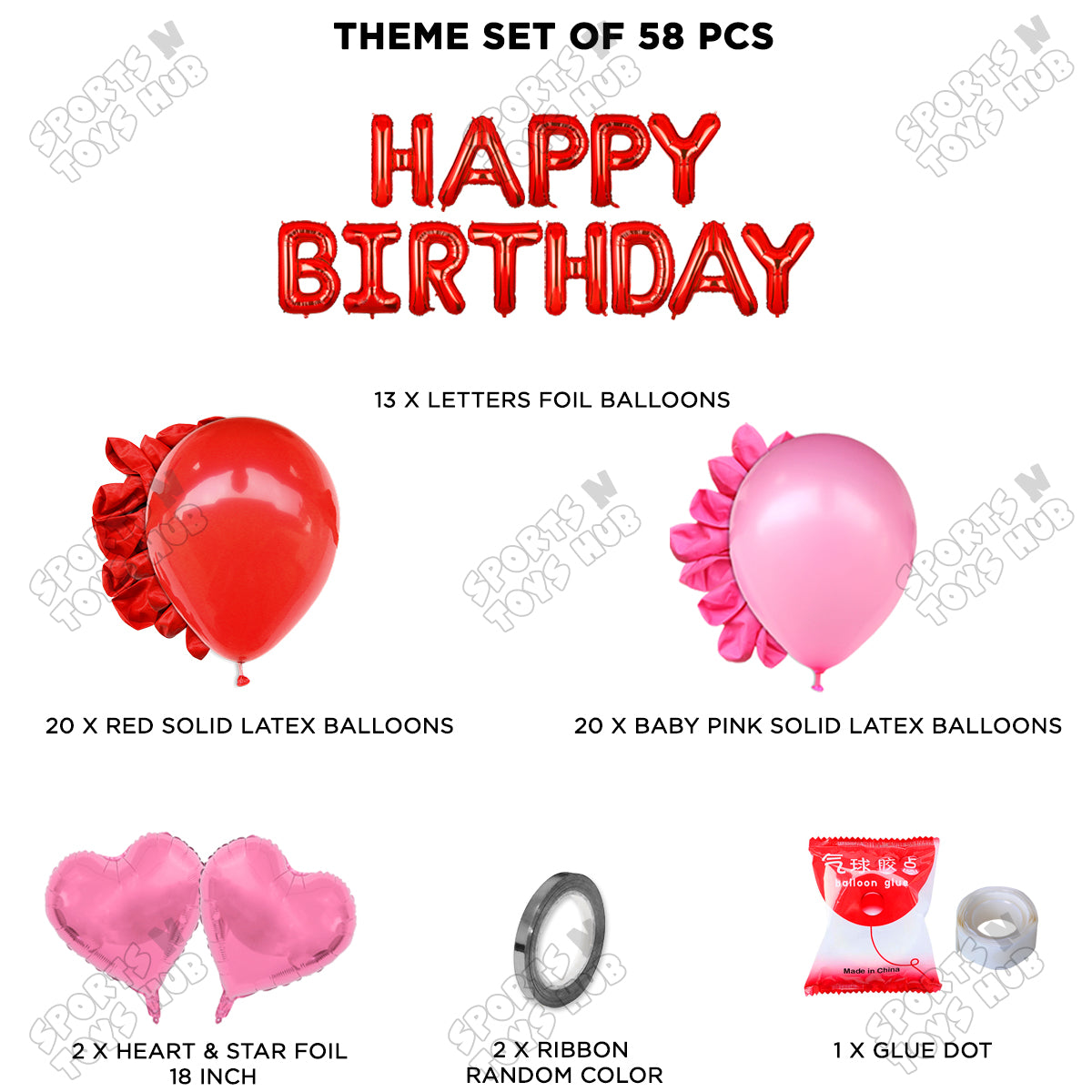 Happy Birthday Foil Letter Theme - Red & Dark Pink