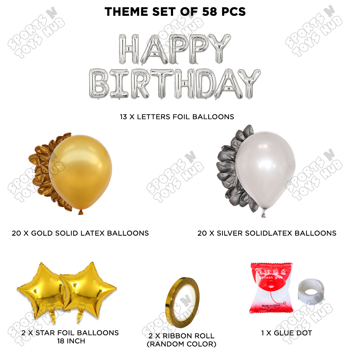 Happy Birthday Foil Letter Theme - Silver & Gold