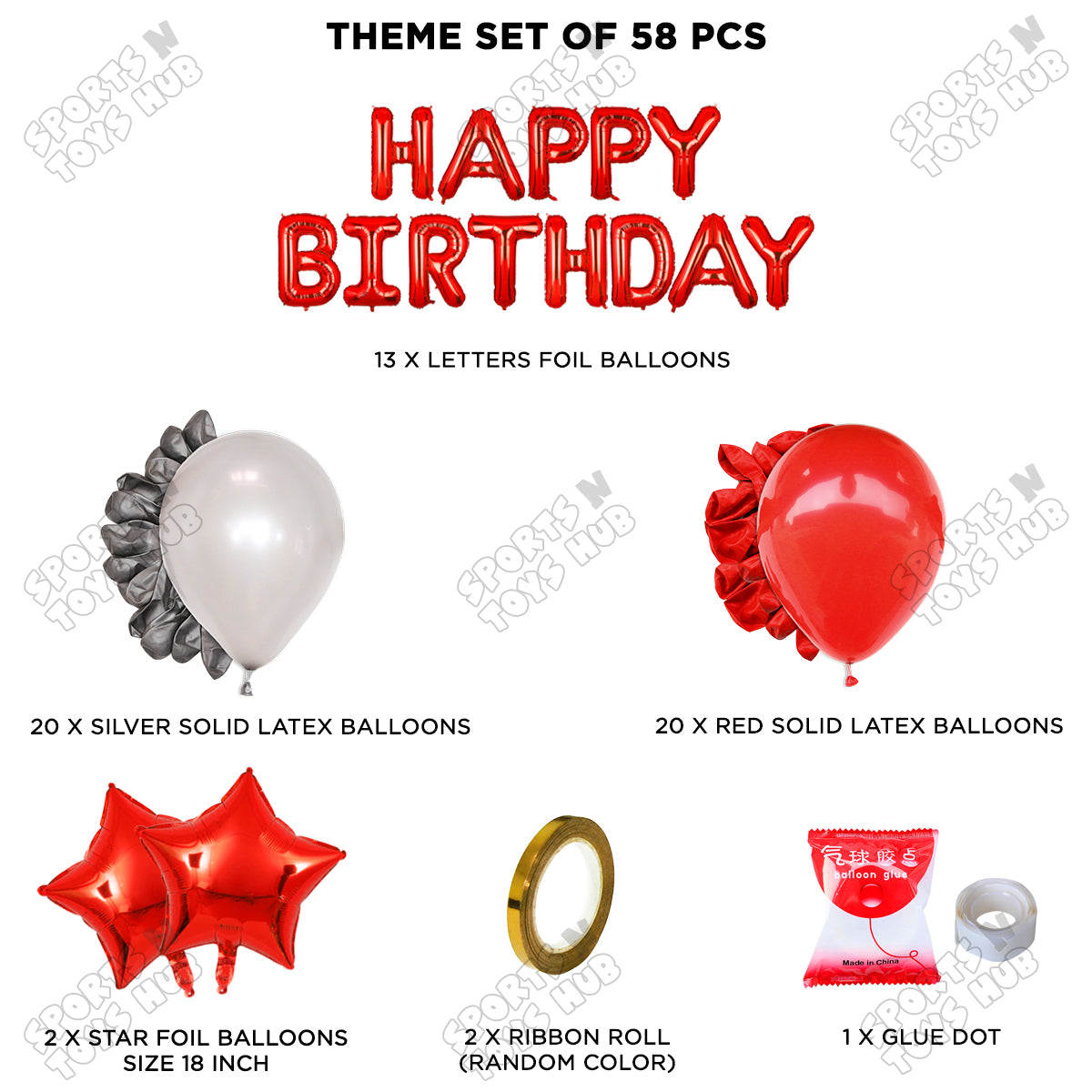 Happy Birthday Foil Letter Theme - Red & Silver