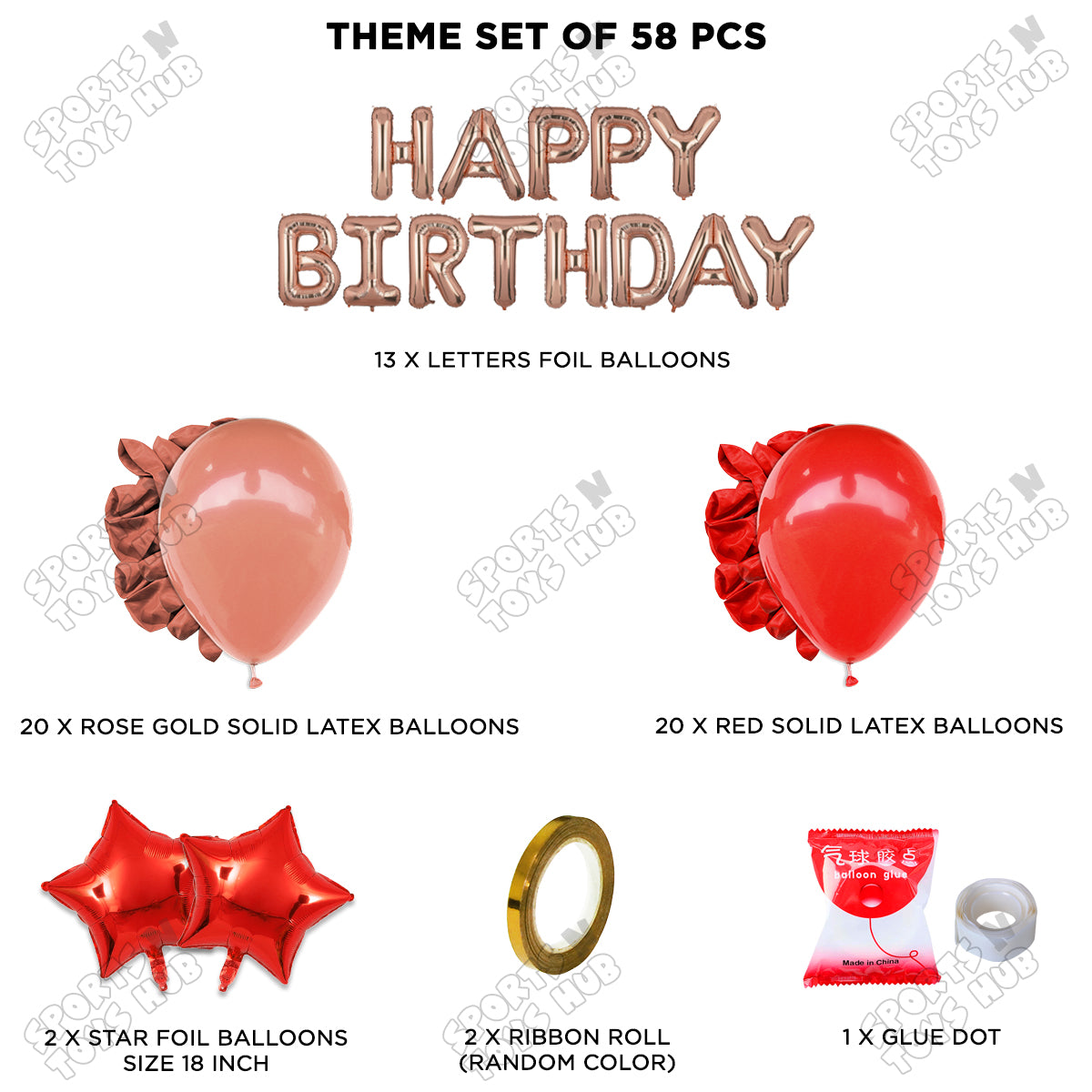 Happy Birthday Foil Letter Theme - Rose Gold & Red