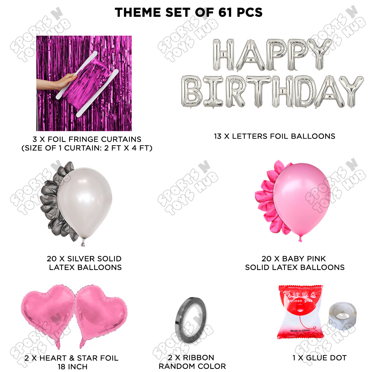 Happy Birthday Foil Letter Theme - Silver & Baby Pink