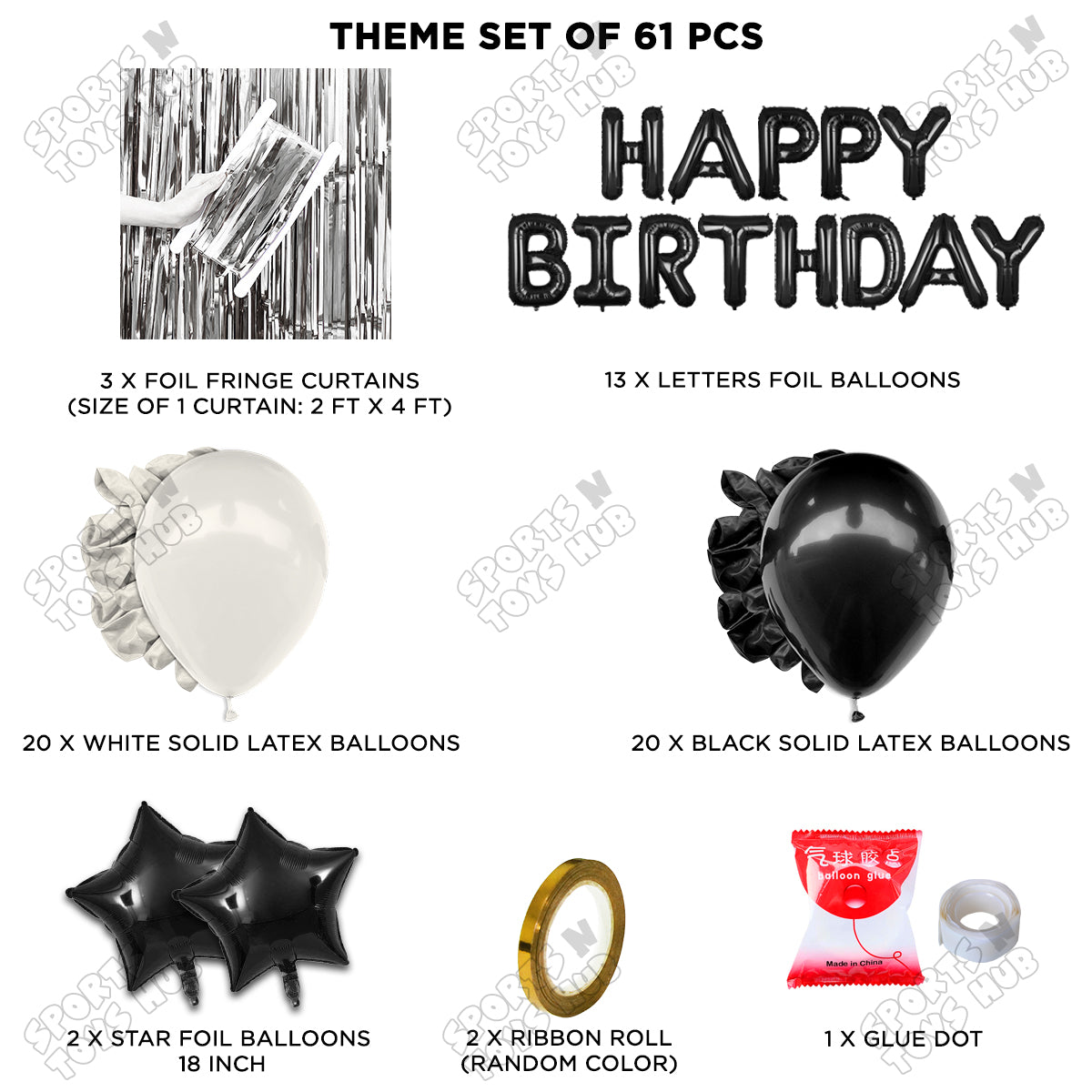 Happy Birthday Foil Letter Theme - Black & White