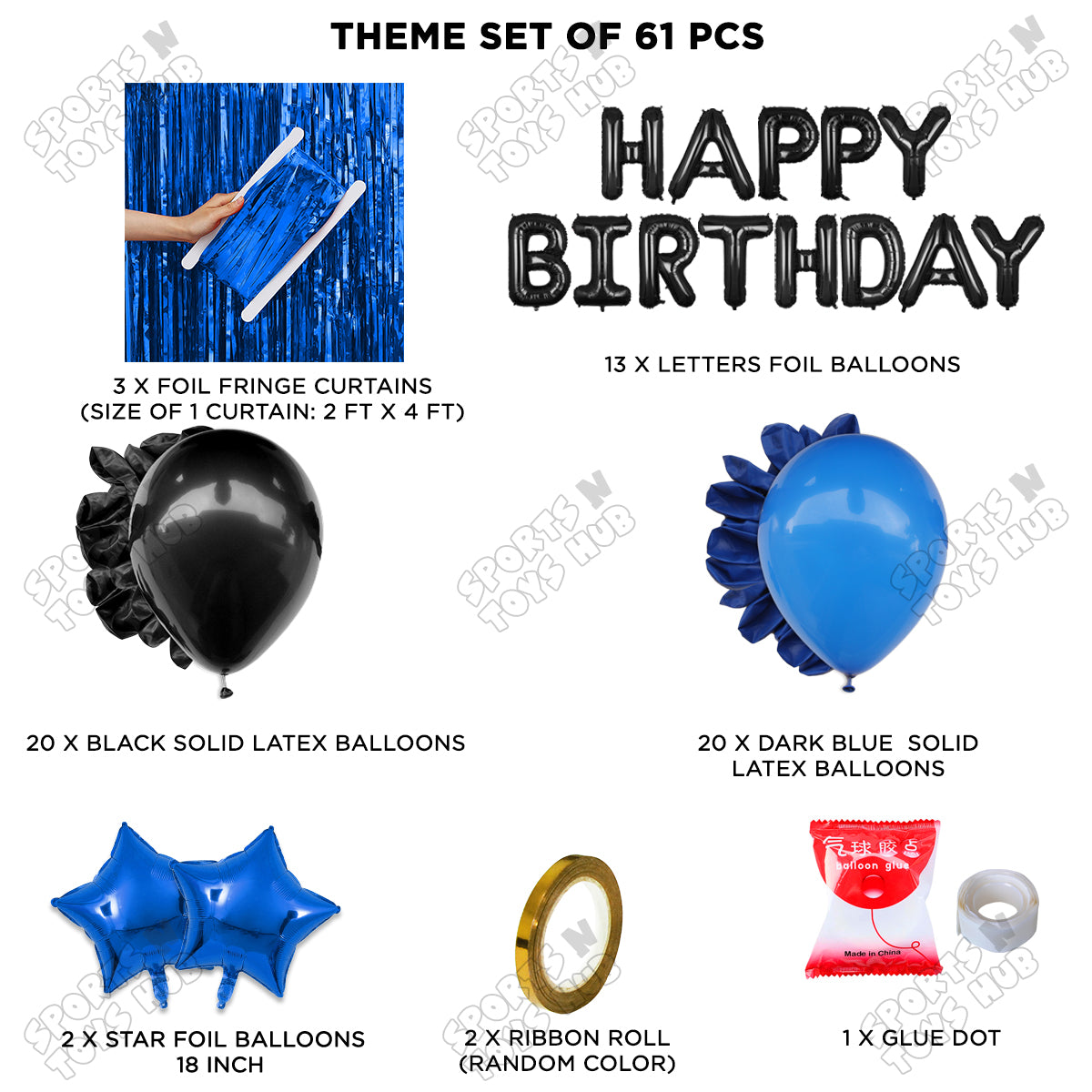 Happy Birthday Foil Letter Theme - Black & Blue