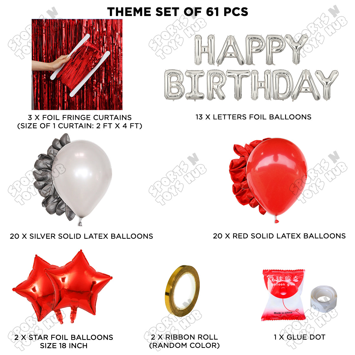 Happy Birthday Foil Letter Theme - Silver & Red