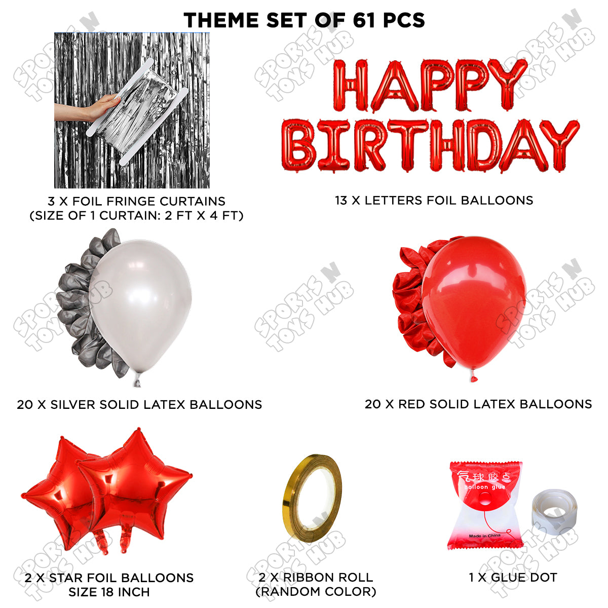 Happy Birthday Foil Letter Theme - Red & Silver