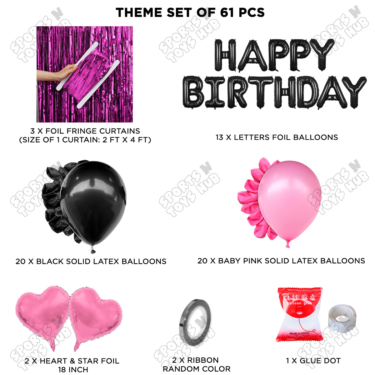 Happy Birthday Foil Letter Theme - Black & Baby Pink