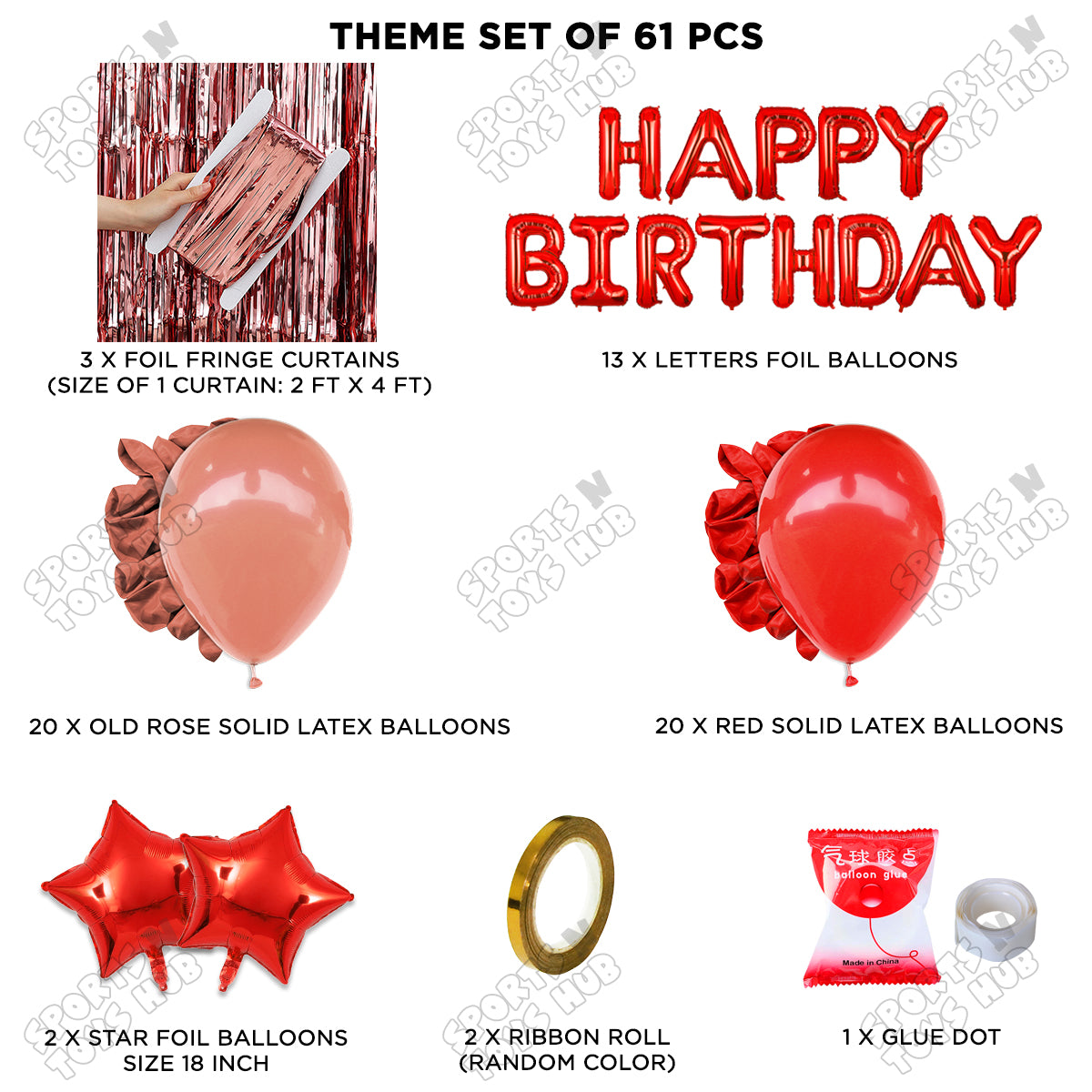 Happy Birthday Foil Letter Theme - Red & Old Rose