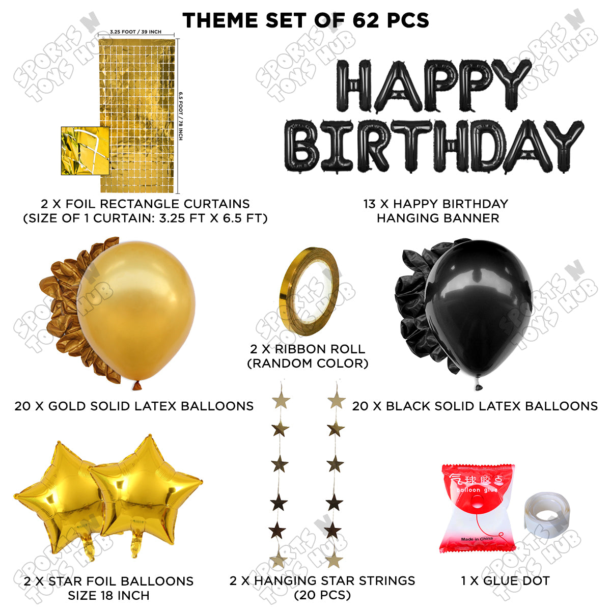 Happy Birthday Foil Letter Theme - Black & Gold