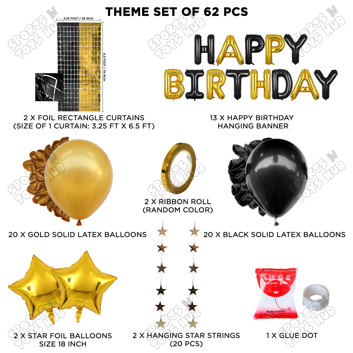 Happy Birthday Foil Letter Theme - Black & Gold