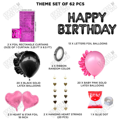 Happy Birthday Foil Letter Theme - Black & Baby Pink