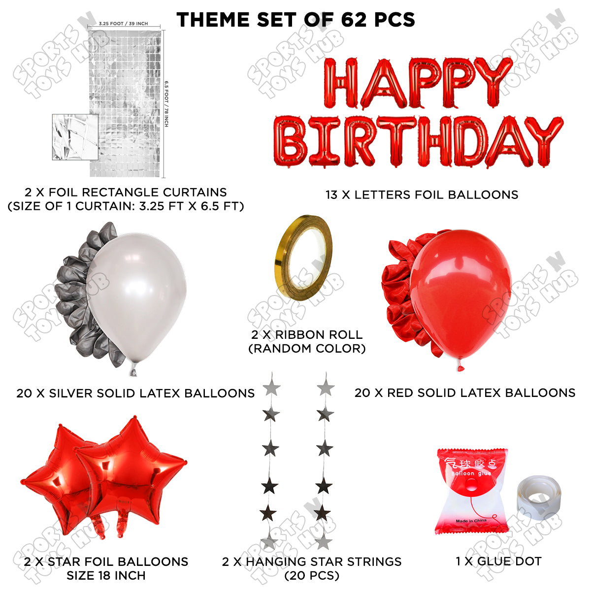 Happy Birthday Foil Letter Theme - Red & Silver